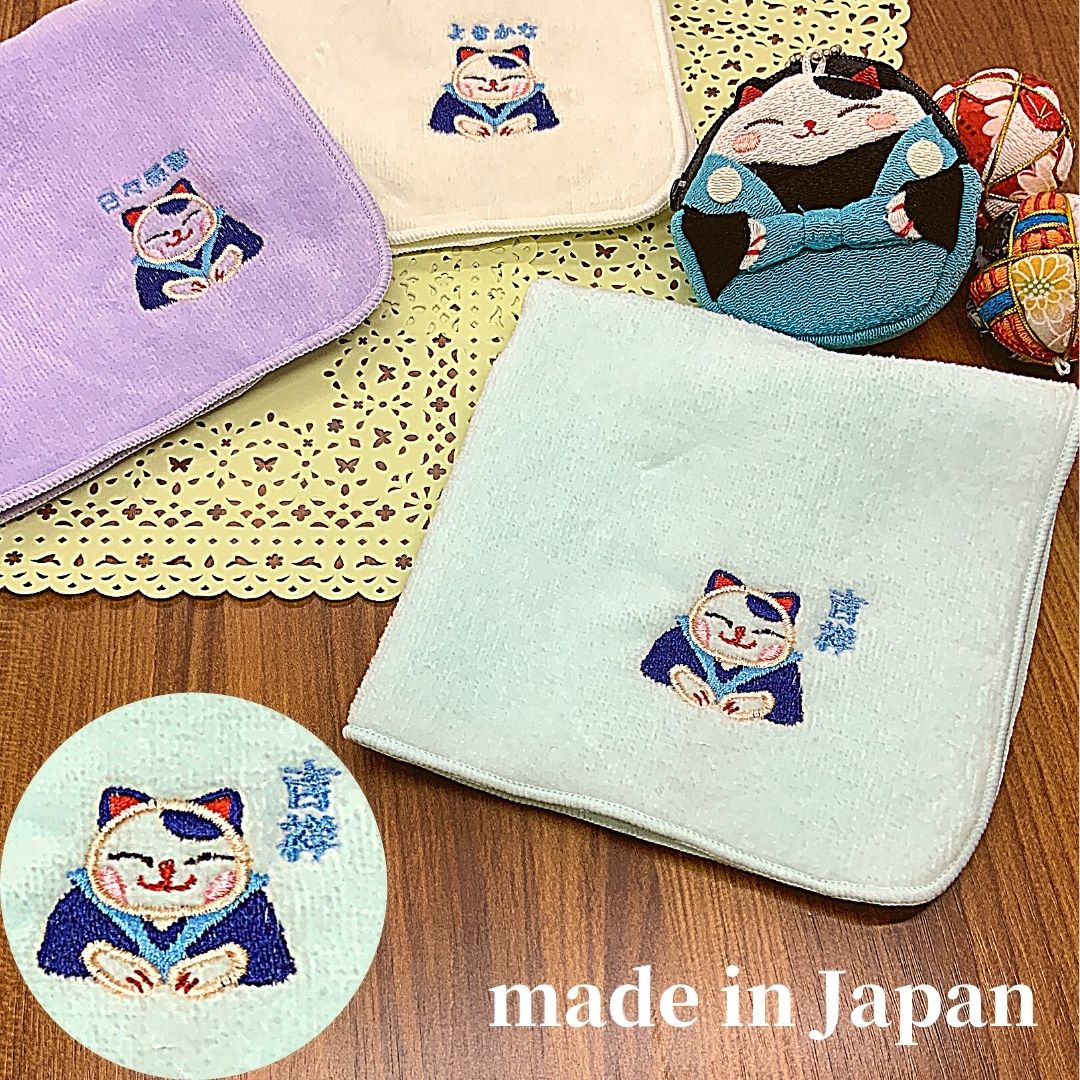 【受注生産商品】刺繍はんどたおる　今治産　日本製　猫助　白　ハンドタオル　タオル　ハンカチ