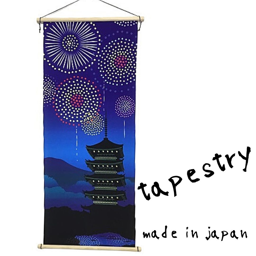 【受注生産商品】タペストリー 五重塔と夏花火　日本製　夏